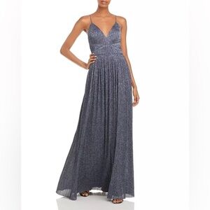 Bloomingdale’s Aidan By Aidan Mattox Women’s Pleated Metallic/Glitter Gown Sz 8